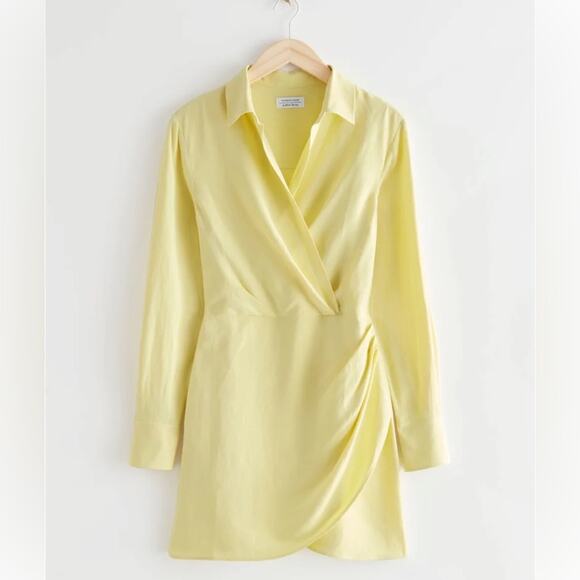 & OTHER STORIES Collared Yellow Mini Wrap Dress - size 12 - Picture 1 of 4